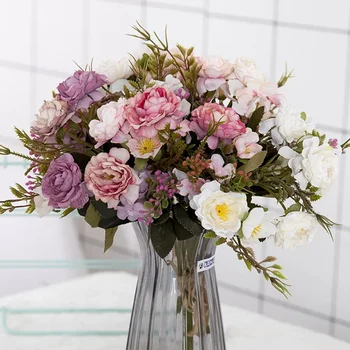 אדמונית DIY המפלגה קישוט וינטאג ' משי, פרחים מלאכותיים קטנים רוז חתונה פרחים מזויפים פסטיבל אספקה עיצוב הבית הזר.