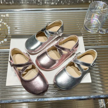 בנות מרי ג ' יין נעליים חדש 2024 אביב אופנה צלב רצועת בלט נעלי ילדים רסיס הנסיכה דירות ילדים רכים הבלעדי גודל 24-35