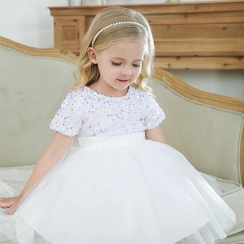 בנות קיץ שמלת נסיכה נצנצים לבן אלגנטי ילדה שמלה לחתונה ערב Clidren מסיבת יום ההולדת בטקס טוטו פלאפי שמלת