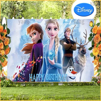 דיסני מותאמת אישית קפוא הנסיכה אלזה אנה חמוד סוון אולף אדום עלים מסיבת יום הולדת כחול קרחון רקע צילום רקע