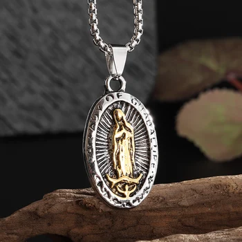 הבתולה מרי פסל תליון גבירתנו של גואדלופה השרשרת עבור גברים ונשים אופנתיים הקתולית בהצלחה הקמע תכשיטים מתנה