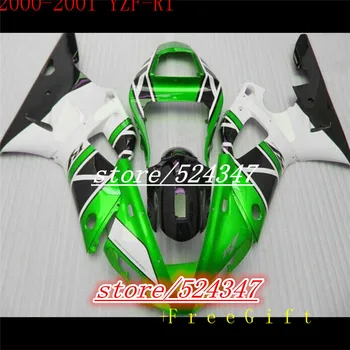 היי-100% YZF R1 00 01 אופנוע fairings YZFR1 ירוק לבן fairings ערכת 2000 2001 yzf 1000 חלקי הגוף עבור ימאהה
