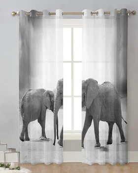 הפיל צבע אפור העצום וילונות בסלון חלון שקוף ואל טול וילון עיצוב הבית וילונות