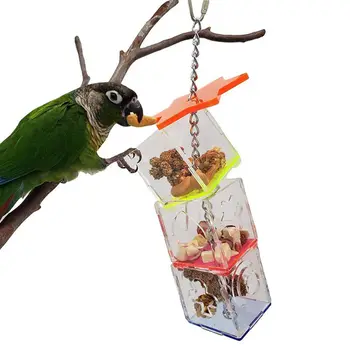 התוכי ציפור צעצוע האכלה שעמום באסטר מספוא תיבת תלוי להתייחס ליקוט צעצועים אקריליק מזון מזין ציפורים אספקה C42