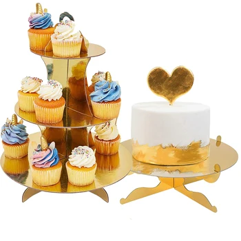 זהב עוגה עוגה עמוד 3 שורה קרטון אוכל קינוח לעמוד לתצוגה תה של אחר הצהריים מסיבת יום הולדת קישוט אירועים