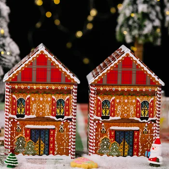 חג מולד קישוט צבעוני בצד קריקטורה הדפסה סוג הבית Tinplate תיבת ילדים קופסא מתנה