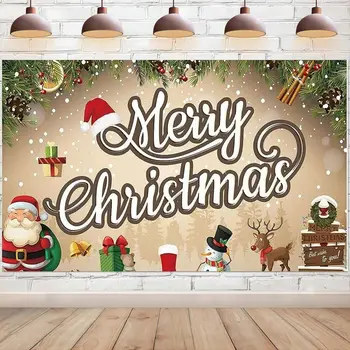 חג שמח רקע באנר קריקטורה סנטה קלאוס, איש שלג צילום רקע קישוטים למסיבה תא צילום סטודיו אביזרים