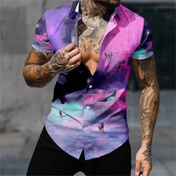 חולצת הוואי גברים אופנה פרפר דפוס חולצה הדפסת 3D נוח יומיומי שרוול קצר החוף הענקית הבגדים 5
