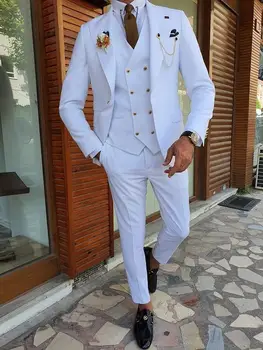 חליפות גברים & בלייזרס (ז ' קט+מכנסיים+וסט) נאה לבן 3 חתיכה החתן חליפות חתונה רשמית נשף החליפה מסיבת ערב Terno