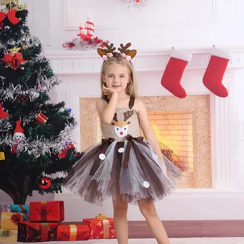 חמוד חג המולד, איילים תחפושת חצאית שמלה לחג המולד מסיבות טול שמלה חיה להתלבש יער תחפושות קוספליי בשביל ילדה