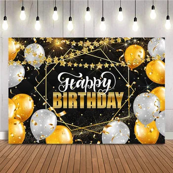 יום הולדת שמח נצנצים זהב כוכבים רקע למבוגרים נושא בלונים תא צילום רקע התאמה אישית של השם DIY קישוט באנר