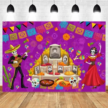 יום המתים צילום רקע מקסיקני גולגולת סוכר רקע להתלבש למסיבה פיאסטה באנר קישוט לצילום סטודיו