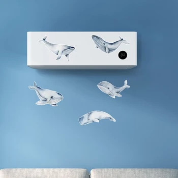 לווייתן כחול מזגן קיר מדבקה יצירתי לקישוט חדר ילדים PVC עצמי דבק עמיד למים מדבקות קיר