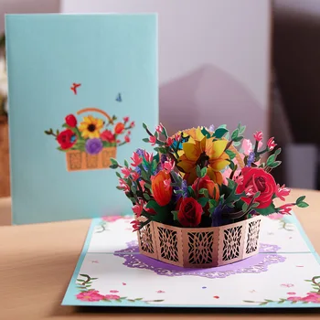 מוקפצות 3D כרטיסי פרח סל כרטיס ברכה לילדים מתנות חג ההודיה יום ההזמנה, כרטיס ברכה גלויה עבור המורים יום