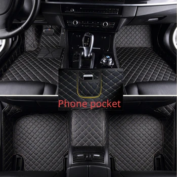 מנהג המכונית מחצלות עבור פיג ' ו RCZ 2010-2019 שנים עור מלאכותי הטלפון בכיס שטיח הפנים אביזרי רכב