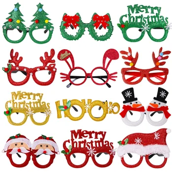 מסיבת חג המולד משקפיים מצחיק מסגרות חג המולד תחפושת סנטה שלג נייר משקפי שמש למבוגרים ילדים תמונות מהחופשה בות טובות