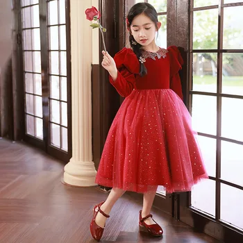 מפואר שמלות ערב 2024 על הבנות של ילדים רוקדים שמלת מסיבת נוער בסגנון סיני נצנצים על שמלת נשף לחתונות