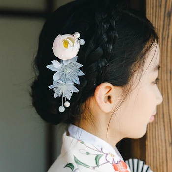משי פרחים אביזרי שיער קימונו Hanfu הראש פרחים טריים קטן רטרו המסרק ילדים מבוגרים סיכת ראש.
