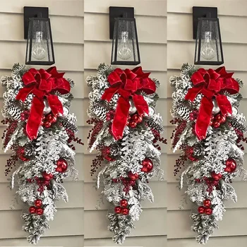 נהרו PVC חג מולד קישוט פרח זר גפן תלוי גרלנד מלאכותי מלאכות עץ דלת הבית אמנות חג שמח דקור