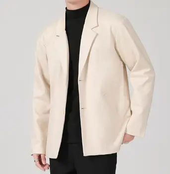 ניו גברים של צבע מוצק לעמוד צווארון יומיומי שרוול ארוך חליפות חתן בלייזר יחיד עם חזה גברי כותנה בלייזרס המעיל ABB351