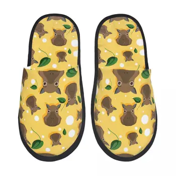 נעלי בית פרוותיים חמוד הקפיברה דפוס בוהן פתוח קטיפה קצף שקופית נעלי חורף מקורה נעליים