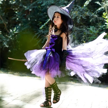 סגול ילדים בנות ליל כל הקדושים פיה, שמלות צד המכשפה השחורה תינוק בייבי בנות יום ההולדת Cosplay תלבושות ילדים להתלבש