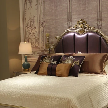 סגנון אירופאי מעץ מלא מיטה 1.8 מטר, קטן סוג עור מגולף הנסיכה עמוד המיטה 1.5 מטר מיטה זוגית