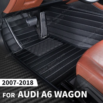 סיבי פחמן סגנון מחצלות עבור אאודי A6 העגלה 2007-2018 09 10 11 12 13 14 15 16 17 הרגל שטיח אוטומטי הפנים אביזרים