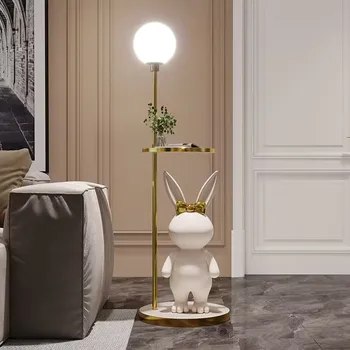 עיצוב הבית המצויר ארנב אחסון מדף ליד המיטה שולחן משולב מנורת שולחן סלון חדר שינה חדר ילדים נורדי קישוט