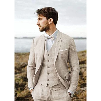 עיצוב חדש חליפת פשתן עבור גברים 3 חתיכות חתונה רשמית נשף להגדיר Slim Fit ' קט חתן השושבין טוקסידו תחפושת Homme חליפה