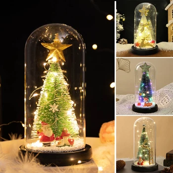 עץ חג המולד סנטה קלאוס, איילי זכוכית עם Fsiry LED אורות חג המולד בבית עיצוב המסיבה השנה החדשה קישוטים מתנות לנשים ילדים