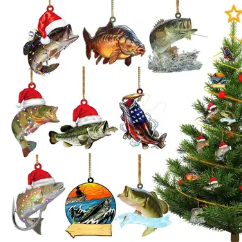 עץ חג המולד תלויים קישוטים ירוקים בס 2D אקריליק עץ עיצוב 9PCS חג המולד קישוטים לרכב המראה תליון