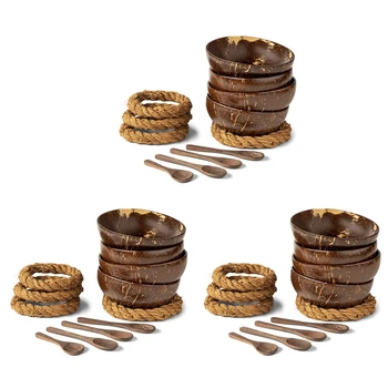 קוקוס קערות עם כפות & ניצב - סט של 12 מאגוזי קוקוס קערות + כפות עץ & לא לנענע מחזיקי סלט
