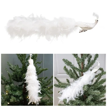קישוט חג המולד פסלון ציפור מלאכותית טווסים זנב ארוך טבעי נוצות על עץ השנה החדשה קישוטים לגינה בבית