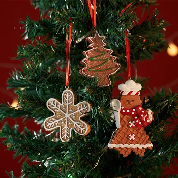 קישוטי חג מולד Gingerbread Man קישוטים על עץ חג המולד שרף עץ חג המולד תלוי תליון בית חג, קישוט הבית