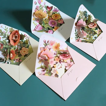 רומנטי חדש פרחים ליום ההולדת כרטיס ברכה 3D המוקפץ כרטיסי ברכה להגדיר גלויה מסיבת חתונה קישוטים יצירתיים ילדה מתנות