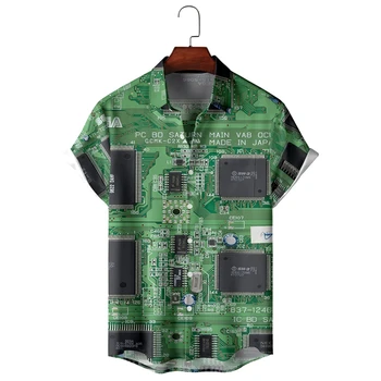 שבב אלקטרוני 3D מודפסים, חולצות לגברים, בגדי וינטאג', לוח האם חולצות מהנדס שרוול קצר כפתור אישיות זכר לכל היותר