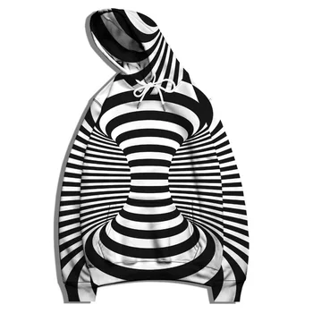 שחור לבן מערבולת סריג הדפסה גברים אופנה 3D קפוצ ' ון נשים מזדמנים עם ברדס גדול הבגדים קט S-6XL אימונית