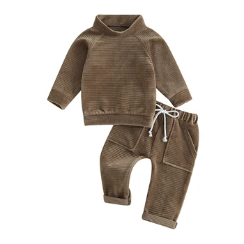 תינוק תינוק 2 חתיכה תלבושת פסים קטיפה ארוך שרוול החולצה וגמיש מכנסיים להגדיר עבור בנות תינוק ילד בגדים חמים