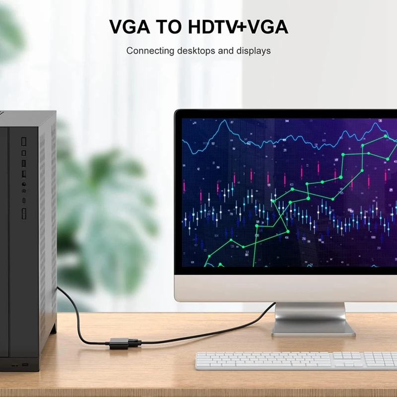 חם-VGA HDTV + VGA ממיר מחשב חיבור מוניטור טלוויזיה מסך כפול עם מתאם תצוגה כבלים עם ממיר הכוח. . ' - ' . 2