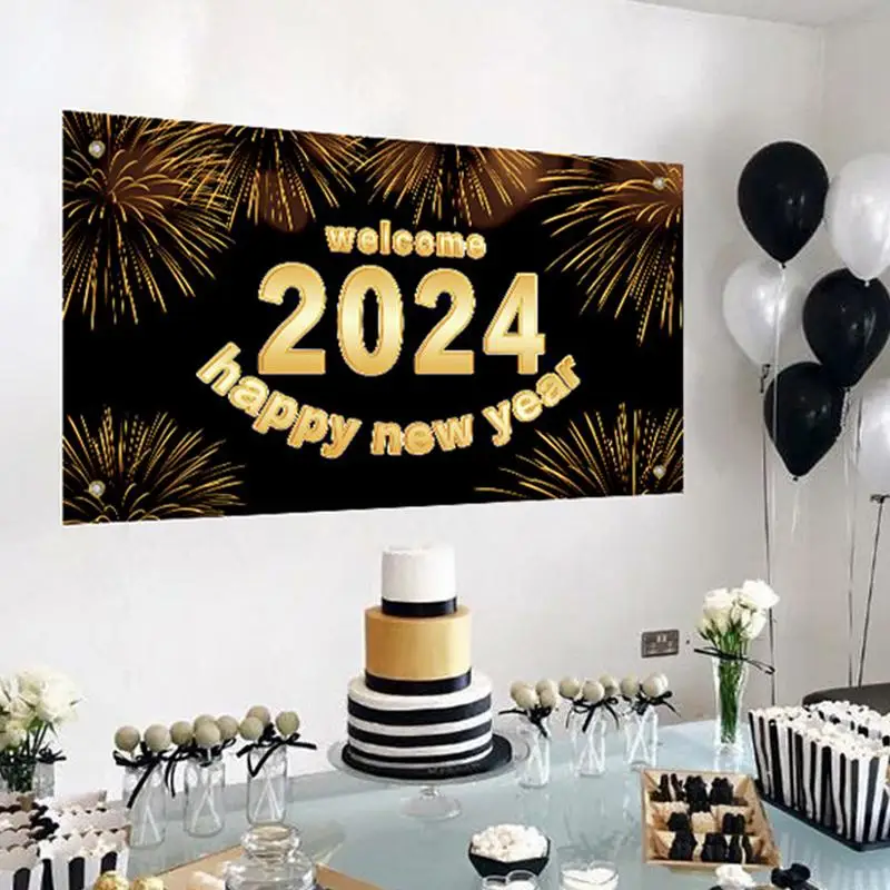 שנה חדשה באנר 2024 5X3Ft מסיבת שנה החדשה רקע צילום חגיגי מסיבת באנר יצירתי מסיבות טובות עבור השנה החדשה. . ' - ' . 4