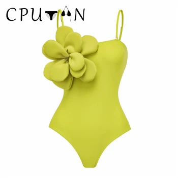CPUTAN 2024 חדש 3D פרח סקסי בגד ים חתיכה אחת מוצק בגדי נשים, וינטאג', חליפת שחייה יוקרה Monokini ברזילאי Beachwear