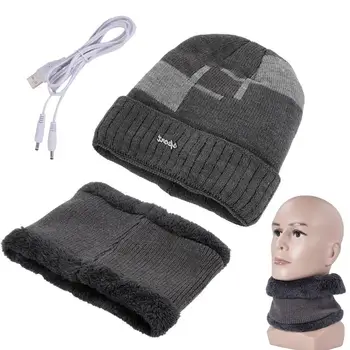 חורף כובע חורף תרמית ביני USB מחוממת כובע צעיף להגדיר רך חם צעיף פום לסרוג כובע ריצה סקי, החלקה על מזג אוויר קר.