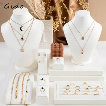 לבן Pu תכשיטים להציג שרשרת מחזיק תכשיטים מראה שדיים מארגני התערוכה אחסון