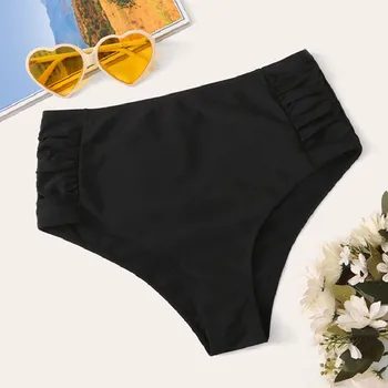 נשים ביקיני בגד ים רטרו מוצק לשחות מכנסיים קצרים לנשים בגדי ים בגד ים חוף לשחות גבוהה המותניים תקצירים